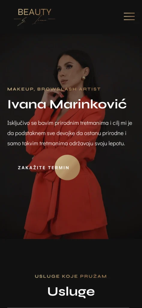 Beauty by Ivana website, mobile view