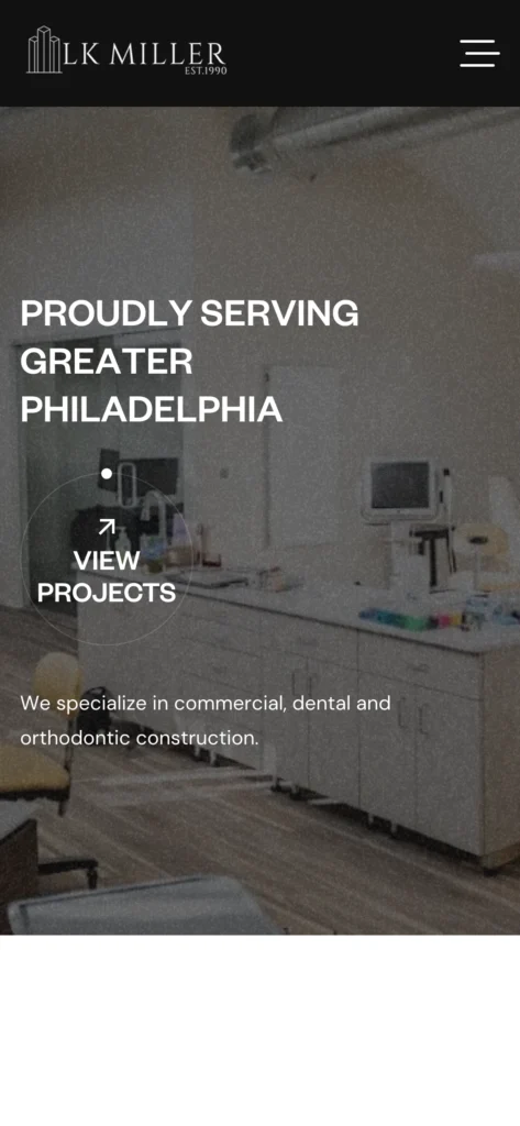 LK Miller Inc. website, mobile view