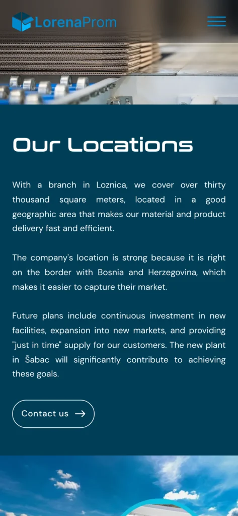 Lorenaprom website, mobile view