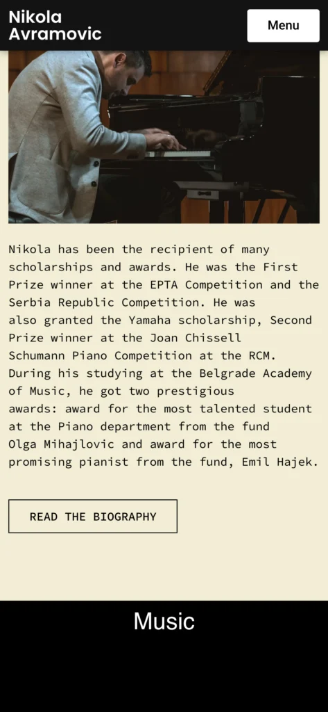 Nikola Avramović website, mobile view